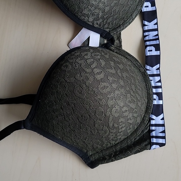 Victoria's Secret PINK Where Everywhere Push Up 32DD Dark Green Leopard Lace - Picture 3 of 13